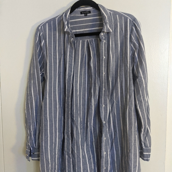 Dynamite Blue & White Striped Long Button Down - Picture 2 of 4